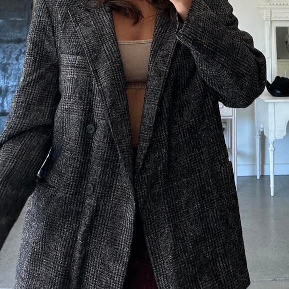 Strathmore By Richman Unisex Large Blazer Black Plaid Wool Vintage Wool Blend - Picture 2 of 3